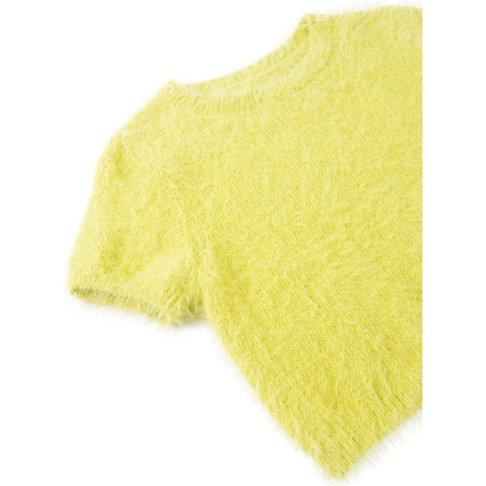 Truce Girl Lime Faux Mohair Short Sleeve Party Crop Sweater Kids Size S / 7-8 - Image 4 of 4