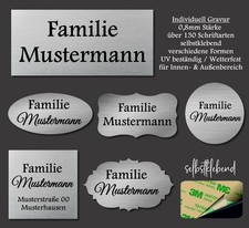 Briefkastenschild Klingelschild T&uuml;rschild Namensschild inkl. Gravur 0,8 mm