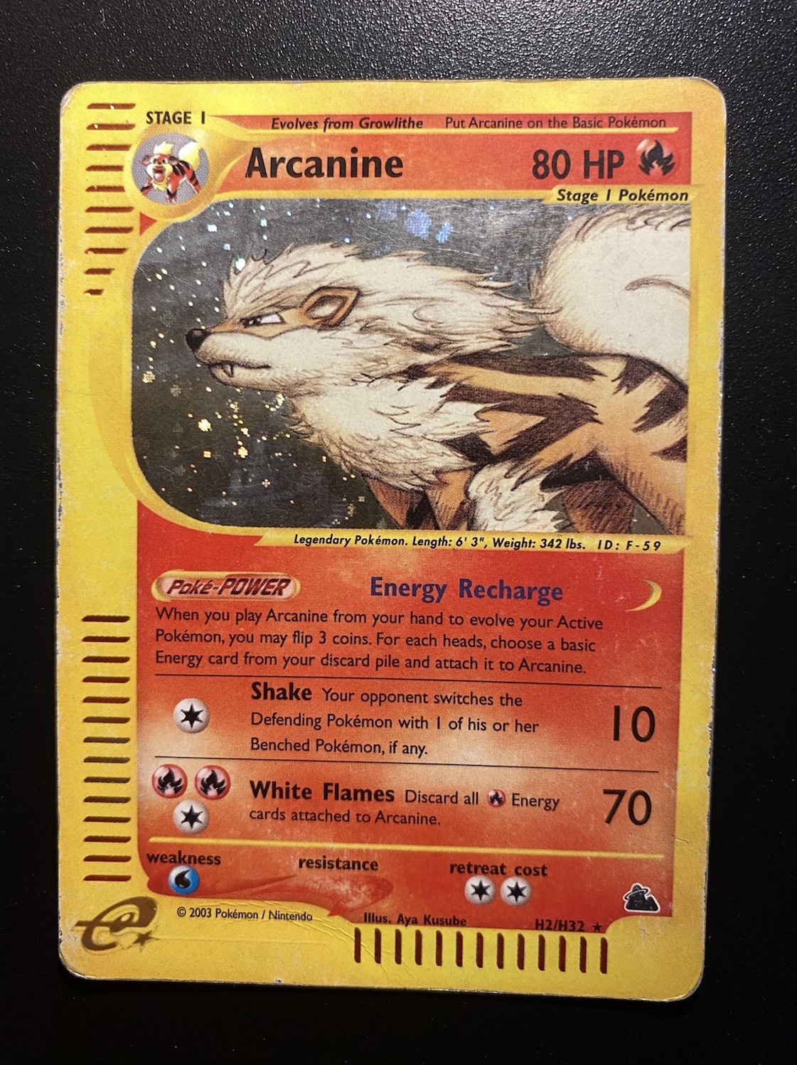 Pokemon Card-Arcanine-Skyridge-Holo-H2/H32-Rare-ENG-LP/PL