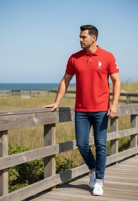 Men s U.S. Polo Assn Red Polo Shirt Size L Short Sleeve Casual Cotton EUC
