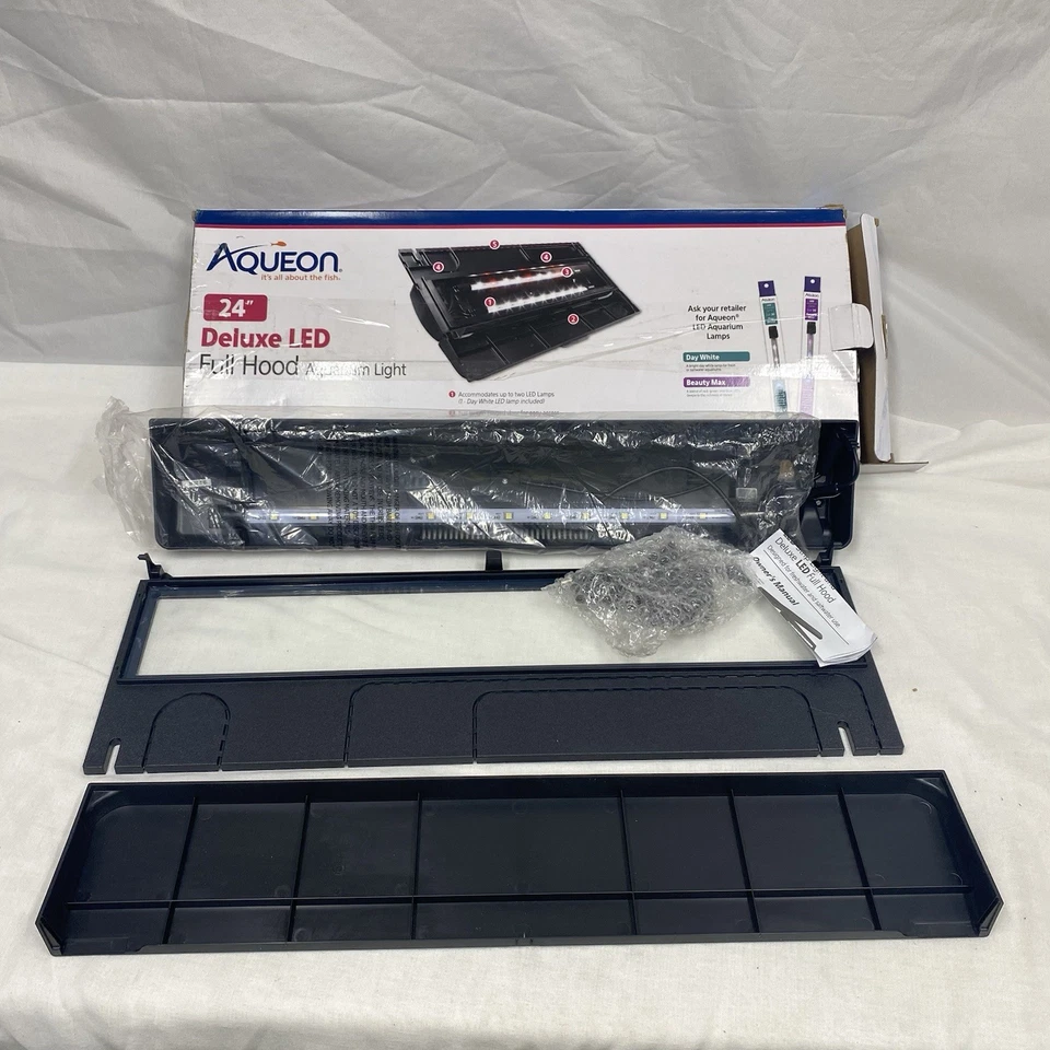 AQUEON LED Deluxe Fish Tank Aquarium Light Full Hood Black 24 Inch Hinged Door - Image 2 of 4