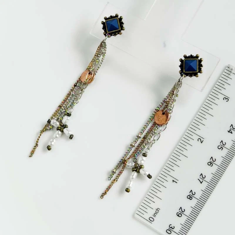 Pendientes colgantes largos con borla cruzada Free People retro para mujer fiesta vacaciones joyería Foto 4 de 4