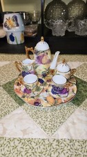 Vintage Mini Tea Set Fruit Pattern with Gold Trim 10 Piece Baum Bros Formalities