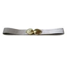 Women's Small White Leather Belt With Gold Tone Leaf Buckle Closure 1.25 In Wide