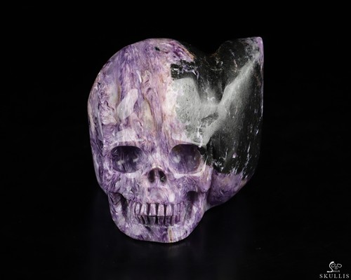 Gemstone 2.2" Russian Charoite Hand Carved Crystal Skull Fine Art Sculpture - Picture 2 of 8