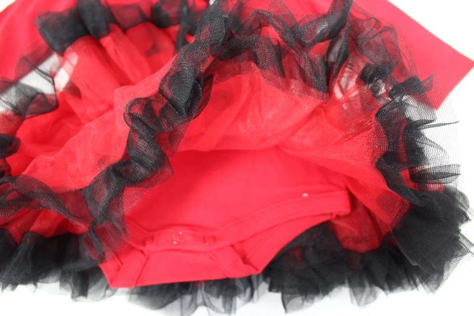 FAO Schwarz Manga Larga Volantes Tul Tutú Body Vestido Rojo y Negro Talla 3M Nuevo con Etiquetas Foto 4 de 4