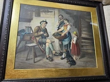 Adolf Eberle (1843 - 1914) "The Proud Dachshund" Enhanced Lithograph - Framed