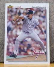 AWESOME PHOTO ON OLDER BASEBALL CARD YANKEES GREG CADARET - FIRE FROM THE MOUND!