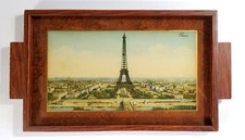 Antique EIFELL TOWER Souvenir Serving Tray French Art Print 30s Paris Small Tray
