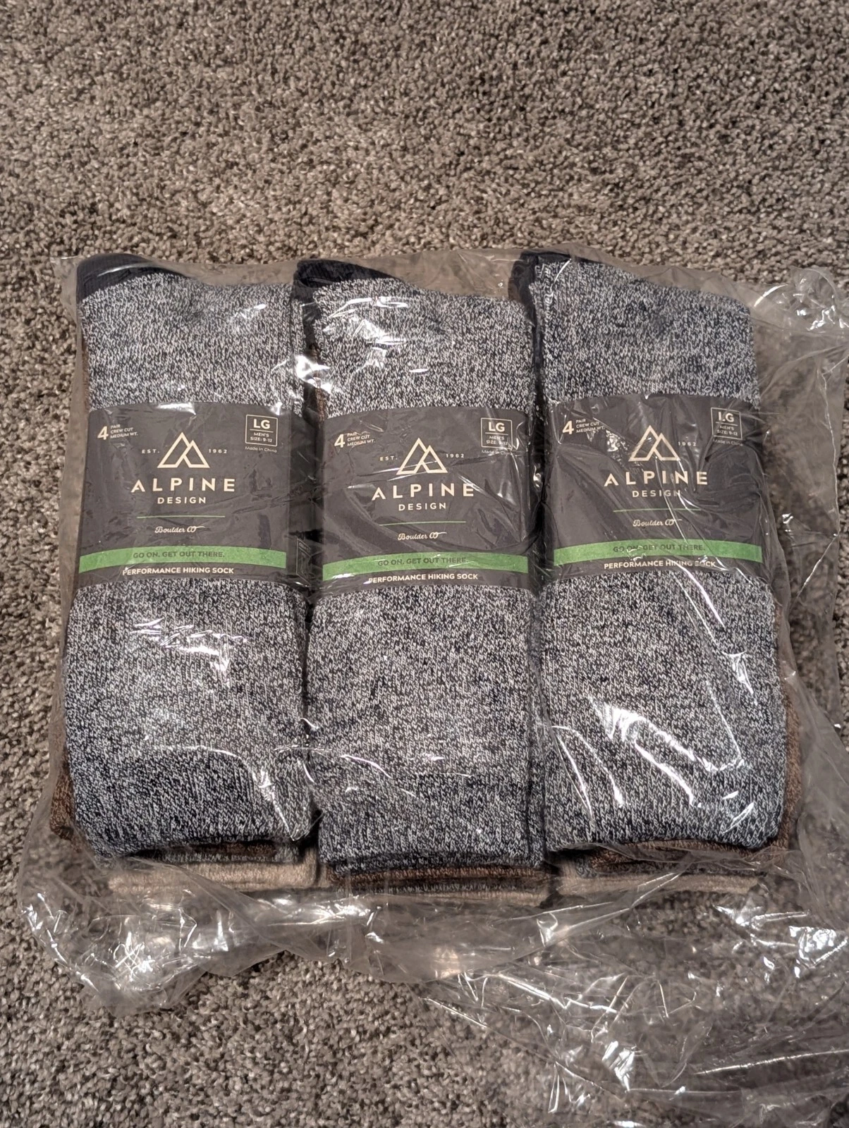 LOT OF 3 Alpine Design Performance Hiker Crew Socks - 4 Pack Size L