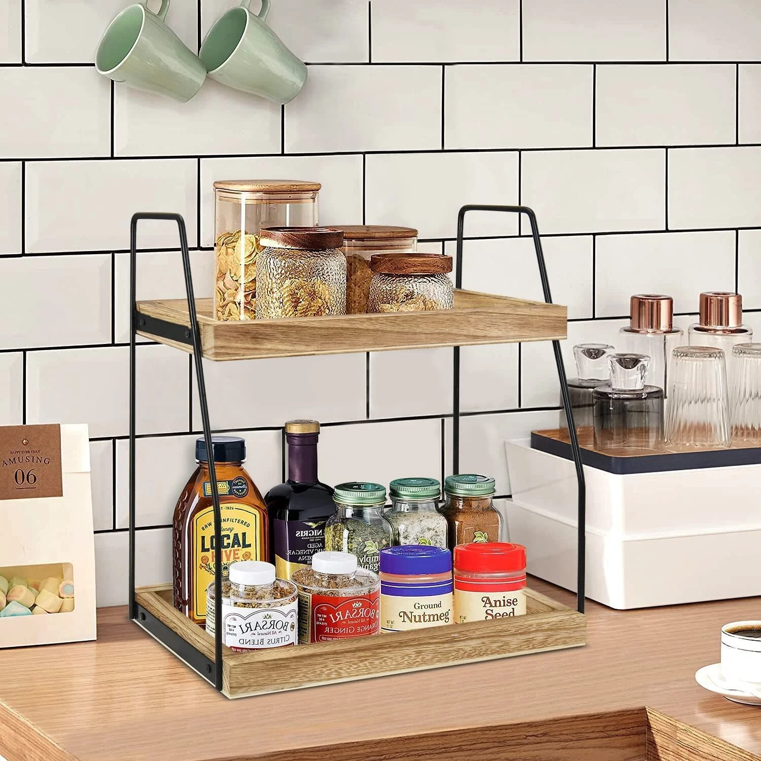 Coffee Station Organizer, Kitchen Spice Shelf Stand, Wooden Display Storage Rack
Opens in a new wind