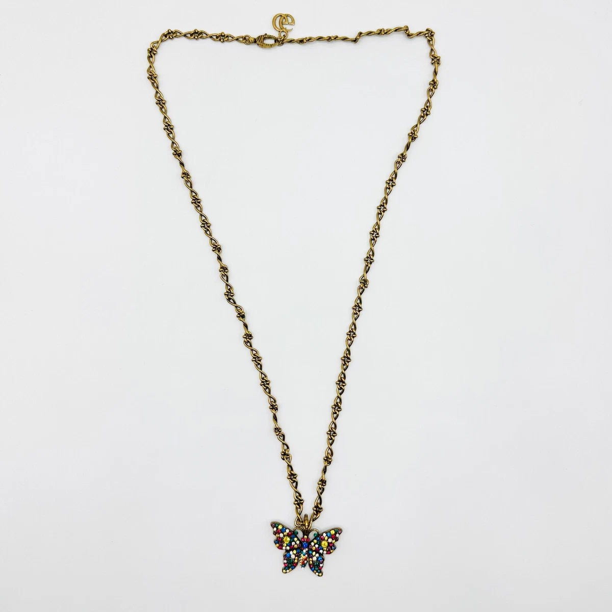 Gucci Enamel Flower Necklace With Butterfly in Metallic | Lyst