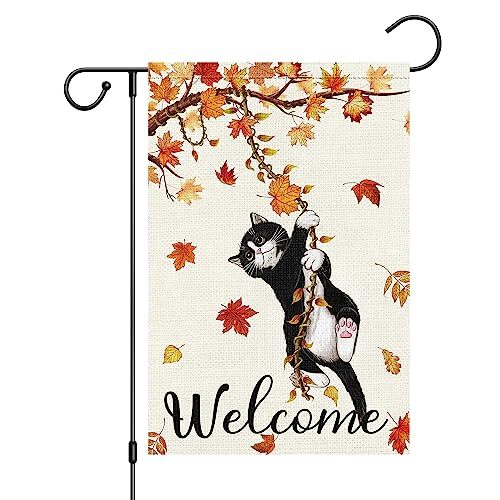 Welcome Fall Cat Garden Flag 12x18 Double Sided, Small Burlap Fall-12 ...