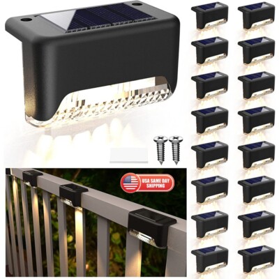 16 Pack Solar Deck Lights Outdoor Waterproof LED Steps Lamps Home Stairs Fence