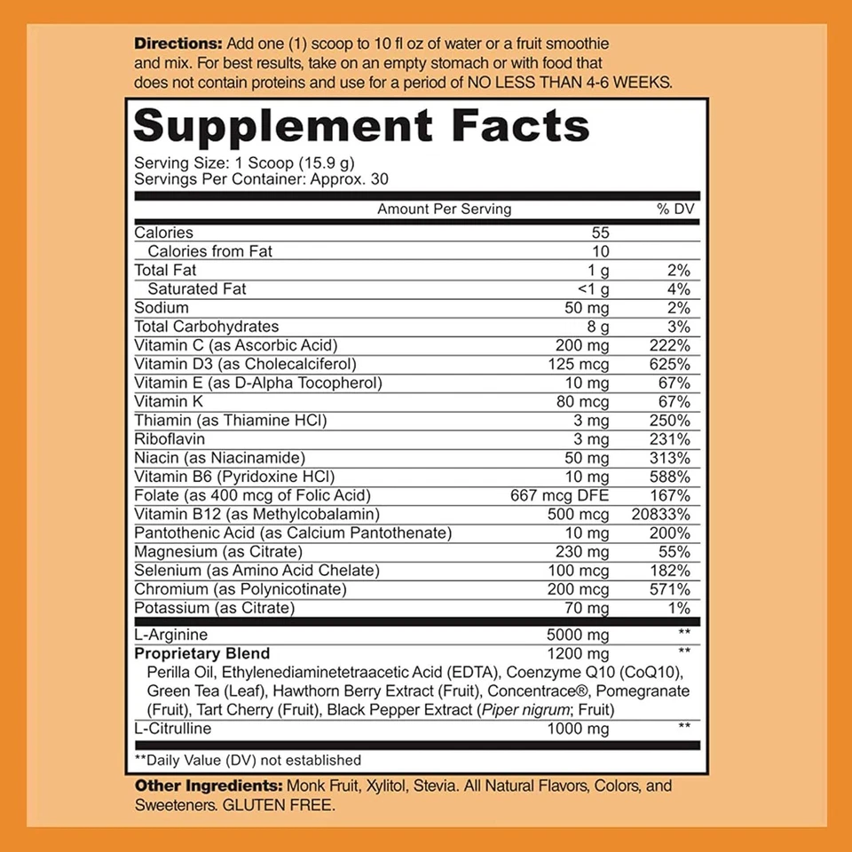 Cardio Heart Health Powder – L-Arginine Supplement 5000mg & L-Citrulline 1000... - Image 2 of 4