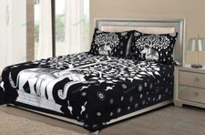 Jaipuri Elephant Tree Print Pure Cotton Double Bed Sheet With Two Pillow Covers