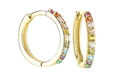 9ct Yellow Gold Simulated Rainbow Hoop Huggie Earrings - 15mm Diameter