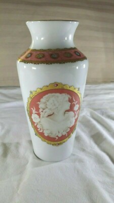 Depos T. Limoges Porcelain Vase with Cameo Decor & 24 Karat Gold Decorative Trim