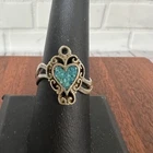 Vintage Costume Jewelry ring Silver Tone Turquoise Blue Color Heart Stone Size 8