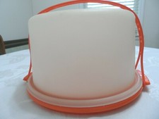 3 Piece Tupperware 10" Cake Taker Container Set 683 684 COMPLETE Orange