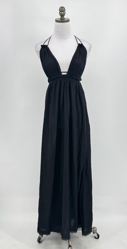 Victoria's Secret Black Cotton Tie Back V Neck Halter Maxi Dress Sz XL