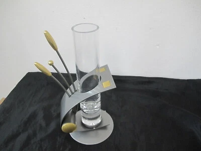 Moderne Vase aus Metall Gold Silber mit Glaseinsatz von Formano - Bild 1 von 4