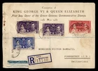 DR WHO 1937 MAURITIUS FDC KGVI CORONATION COMBO REGISTERED TO SWITZERLAND R51999