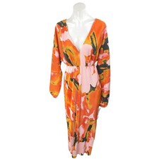 NEW ASOS Orange Floral Long Sleeve V-Neck Long Sleeve Blouson Maxi Dress Size 4