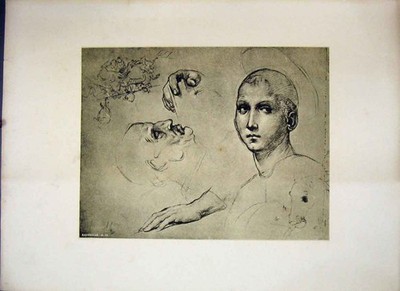 Original alter antiker Druck Raffaelle um 1875 Großmeister Radierungen Gesichter Hände