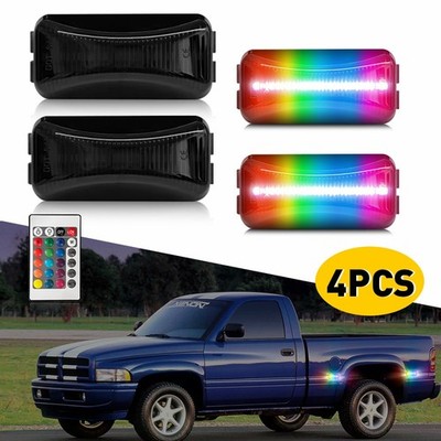4x LED Side Marker Lights Fit Ford F250 F350 1984-1996 Dually Fender RGB Smoked