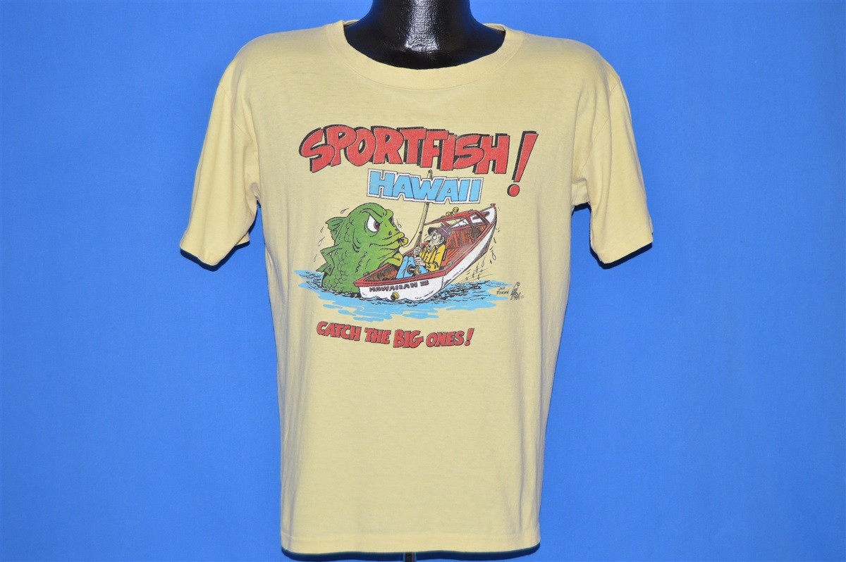 vtg 80s SPORTFISH HAWAII SUNSTROKES POLY TEES CATCH BIG ONE FISHING t-shirt L image 2