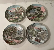 Vintage Set of 4 Currier & Ives Ceramic Plates - 6 1/2 ",  Seasons Collection