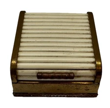 VTG Park Sherman Art Deco Brass Cigarette Case Holder White Roll Top Marked Tag