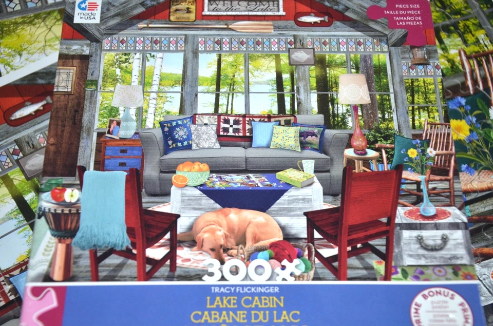 Lake Cabin (detailed interior with dog) 300 pc CEACO puzzle-- complete - Image 4 of 4