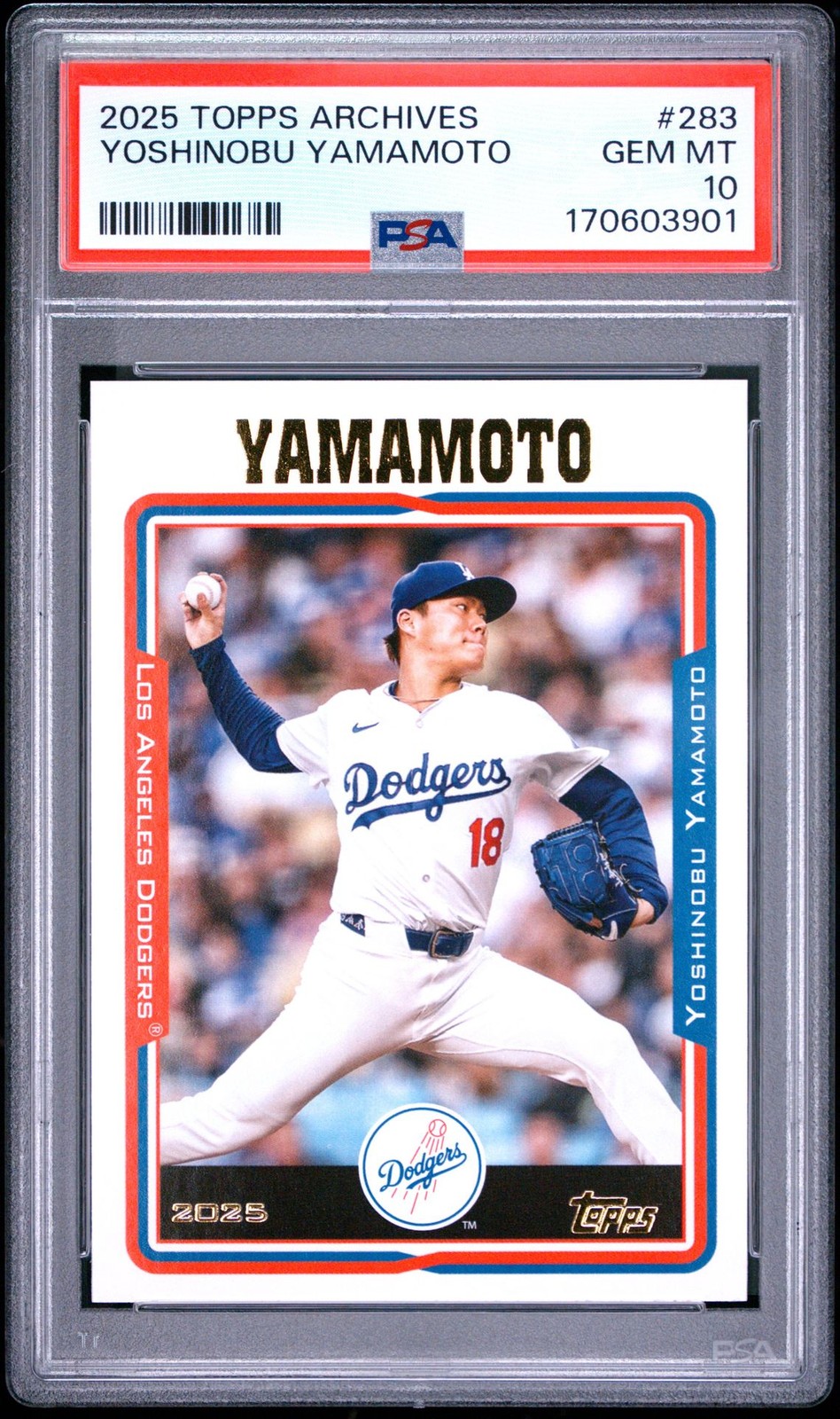 2025 Topps Archives YOSHINOBU YAMAMOTO #283 PSA 10 GEM MINT view 3