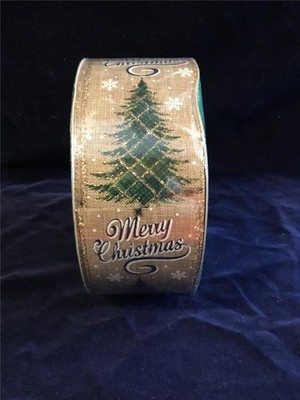 CHRISTMAS  BURLAP STYLE Wired ribbon 2.5 WIDE NEW TREE MERRY CHRISTMAS  50 YARDS