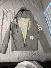 Thom Browne Long Sleeve 4-Bar Full Zip Classic Loopback Hoodie Sweatshirt