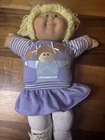 VTG Coleco Cabbage Patch Girl Doll Lilac Portrait Dress Double Braids Green Eyes