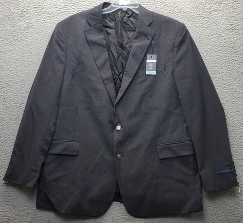 Stafford Hopsack Blazer Mens 50 Gray Classic Fit Single Breasted Notch Lapel - product listing photo
