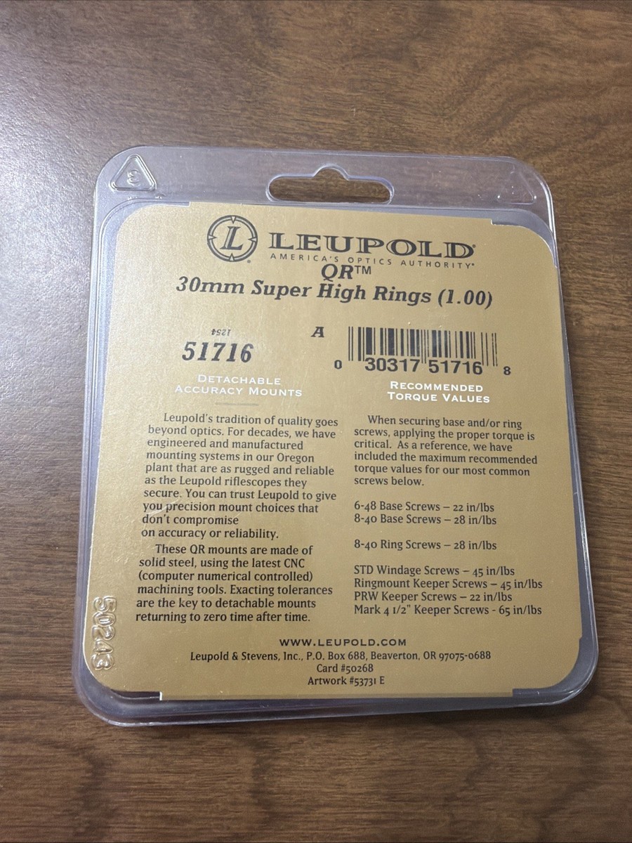 Leupold QR Ring Mount 30mm Super High Matte 51716 for sale online