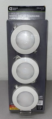 COMMERICAL ELECTRIC Commercial Electric 3-Light Plug-In LED White Puck Light Kit CCT Selectable