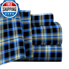 Pointehaven Flannel Deep Pocket Set Oversized Flat Sheet King Ashby Plaid