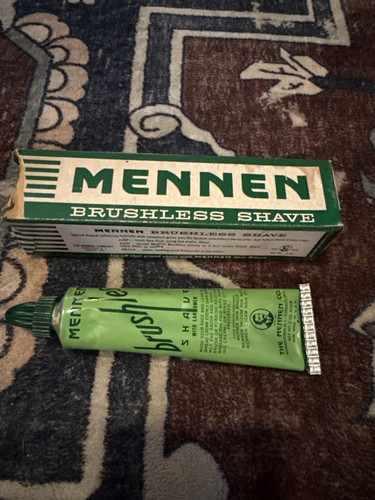 Vintage 1940s Mennen Brushless Shave Cream Tube & Box WWII Era Prop Collectible