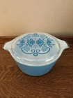 Vintage Pyrex #474-B Horizon Turquoise Blue Casserole 1.5 qt W/patterned Lid