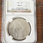 Morgan Dollar 1887 NGC MS61 Silver $1 Philadelphia Uncirculated KM#110