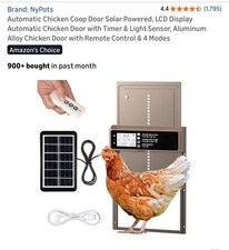 NyPots Automatic Chicken Coop Door Solar Powered, LCD Display Automatic Chicken