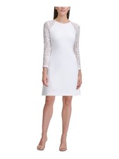 TOMMY HILFIGER Womens Ivory Long Sleeve Short Sheath Dress Petites 10P