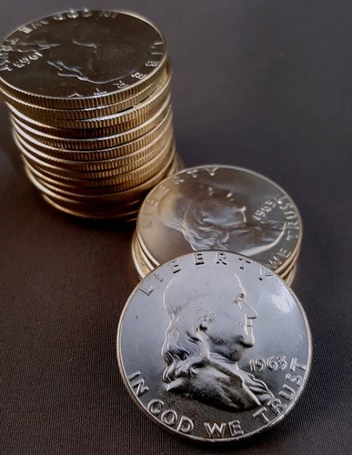 1963 90% SILVER FRANKLIN HALF DOLLAR ROLL 20 COINS * BU *  (SPOT PRICE $103/oz !