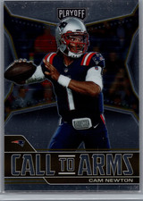 CAM NEWTON 2021 PLAYOFF PRIZM PURPLE CALL TO ARMS CARD NEW ENGLAND PATRIOTS