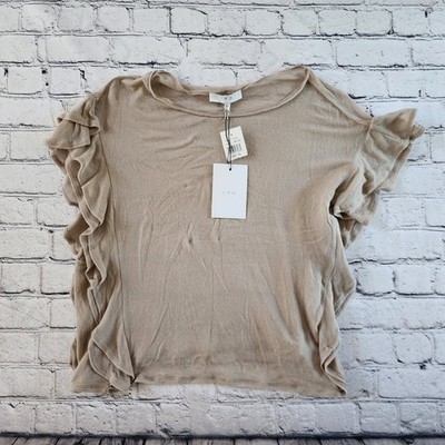 IRO Dalia Ruffle Side Short Sleeve Top Pink Sand Beige WM19DALIA Womens Size XS